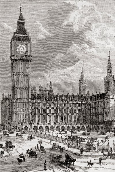 Big Ben und die Houses of Parliament, London, England, im 19. Jahrhundert. von . .