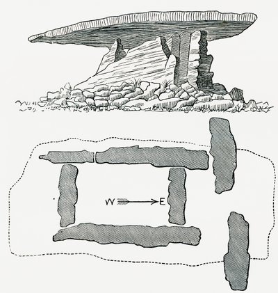 Chûn Quoit, Cornwall, England, Seitenansicht und Grundriss, aus Our Own Country, veröffentlicht 1898 von Ferdinand Georg Waldmuller