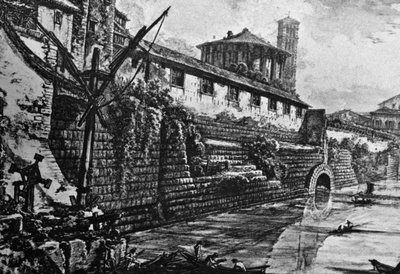 Cloaca Maxima (antikes Kanalsystem) und Tempel der Vesta oder Hercules Victor, Kupferstich von Giovanni Battista Piranesi (1720-1778), Italien von William Walcutt