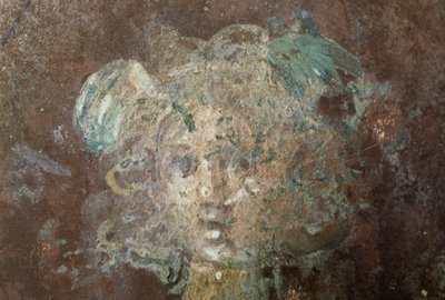 Kopf der Medusa, (Detail) Fresko, Perseus darstellend, aus der antiken Stadt Stabiae, Castellammare di Stabia, Kampanien, Italien, römische Zivilisation (Foto) von William Walcutt
