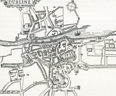 Karte von Dublin, Irland im Jahr 1610, aus Our Own Country, veröffentlicht 1898 von Ferdinand Georg Waldmuller