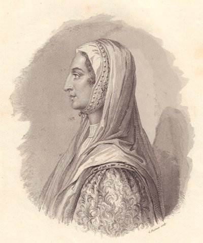 Porträt der italienischen Adligen Beatrice Lascaris di Tenda (1372-1418), Kupferstich von G Fusinati nach einem Porträt, veröffentlicht von Antonio Campo von William Walcutt