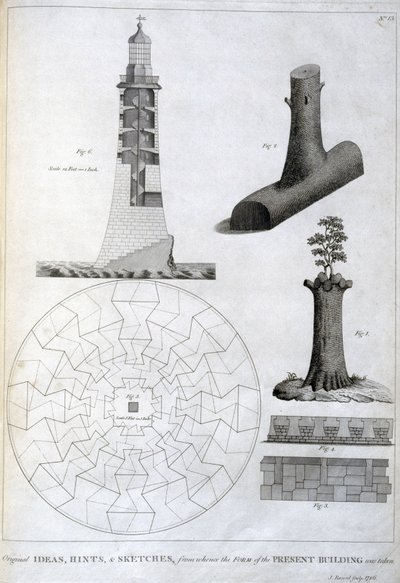 Vorläufige Skizzen von Smeatons Eddystone-Leuchtturm, ca. 1756 von Ferdinand Georg Waldmuller
