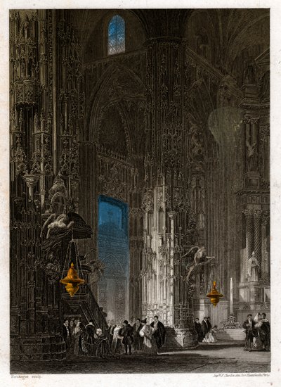 Die Kathedrale des Heiligen Erlösers in Jerez de la Frontera (Xeres). ca. 1840 (Gravur) von . .