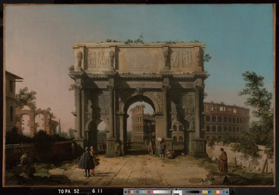 Ansicht des Konstantinsbogens mit dem Kolosseum von Canaletto