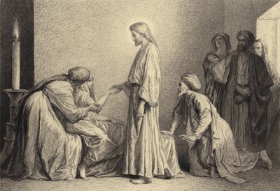 Jesus erweckt ein Kind von den Toten von after Albert Robida