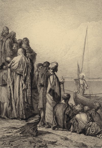 Jesus lehrt auf einem Schiff von after Albert Robida