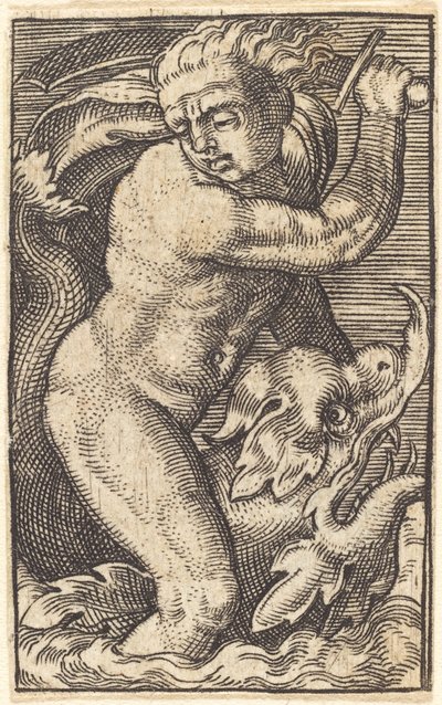 Kopie in umgekehrter Richtung von "Meeresgott links reitend auf einem Delfin" von after Barthel Beham