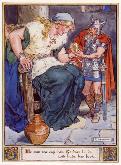Er legte den Becher in Gerdas Hand und forderte sie auf, hineinzuschauen von after Charles Edmund Brock