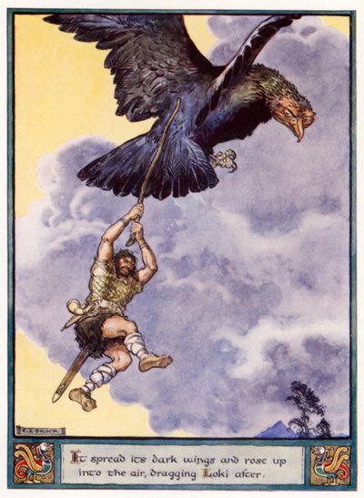 Es breitete seine dunklen Flügel aus und erhob sich in die Luft, Loki hinter sich herziehend von after Charles Edmund Brock