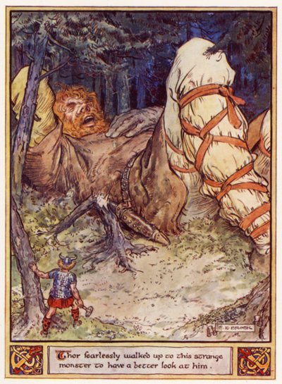 Thor ging furchtlos auf dieses seltsame Monster zu, um es sich genauer anzusehen von after Charles Edmund Brock