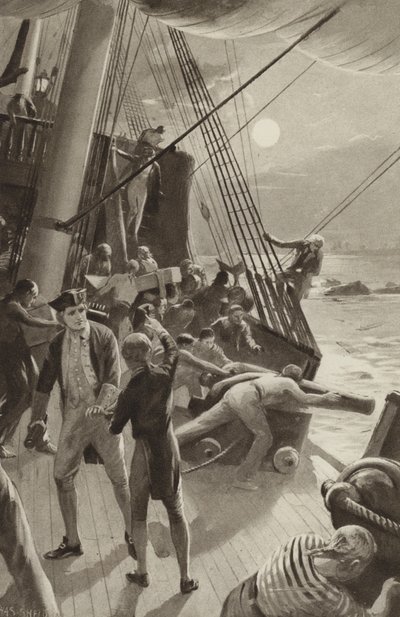 Das Schiff von Captain James Cook in Schwierigkeiten vor Cape Tribulation von after Charles Mills Sheldon