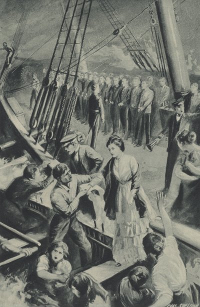 Die Männer der Birkenhead stehen stramm, während das Schiff in den Gewässern untergeht von after Charles Mills Sheldon