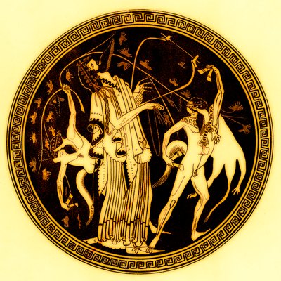 Dionysos und Satyrn, Illustration aus Griechische Vasenmalereien von J. E. Harrison und D. S. MacColl, veröffentlicht 1894 von after English School