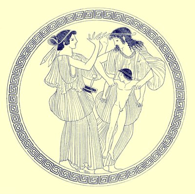 Prokne, Philomela und Itys, Illustration aus Griechische Vasenmalereien von J. E. Harrison und D. S. MacColl, veröffentlicht 1894 von after English School
