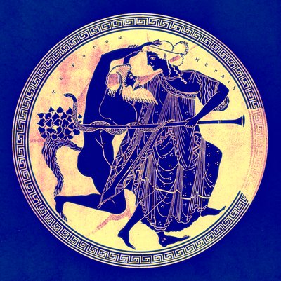 Satyr und Mänade, Illustration aus Griechische Vasenmalereien von J. E. Harrison und D. S. MacColl, veröffentlicht 1894 von after English School