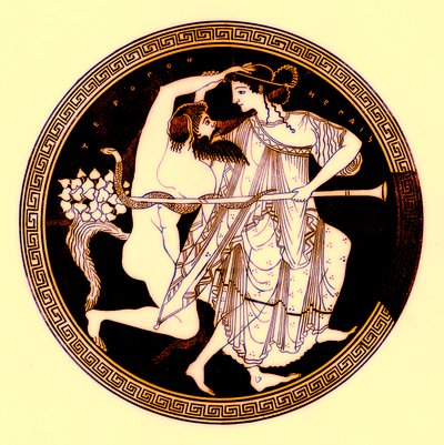 Satyr und Mänade, Illustration aus Griechische Vasenmalereien von J. E. Harrison und D. S. MacColl, veröffentlicht 1894 von after English School