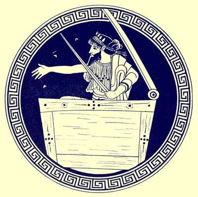Thoas in der Truhe, Illustration aus Griechische Vasenmalereien von J. E. Harrison und D. S. MacColl, veröffentlicht 1894 von after English School