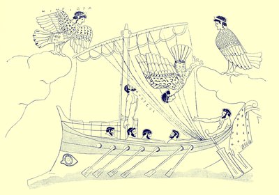 Odysseus und die Sirenen, Illustration aus Griechische Vasenmalereien von J. E. Harrison und D. S. MacColl, veröffentlicht 1894 von after English School