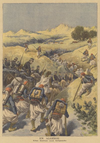 Französische Truppen jagen Banditen in Algerien von after Frederic Theodore Lix