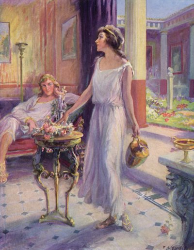 Sie tastete im Raum herum, bis sie den Tisch fand, der neben Glaucus stand, und legte den Korb darauf von after Frederick Coffay Yohn