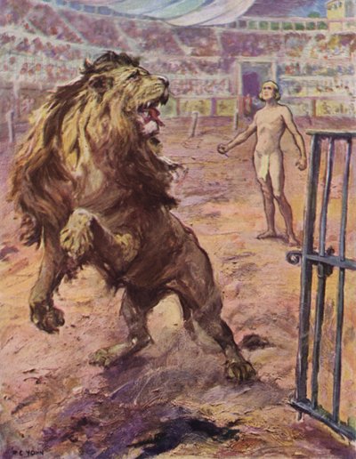 Der Löwe... hielt abrupt in der Arena an, richtete sich halb auf und stieß ein enttäuschtes Heulen aus von after Frederick Coffay Yohn