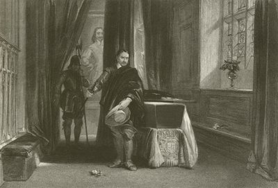 Cromwell betrachtet den Körper von Karl I., ein Schatten bewegte sich über seine Stirn von after George Cattermole