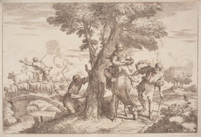 Die Flucht nach Ägypten mit einem Hirten, der hinter einem Baum zusieht von after Giovanni Benedetto Castiglione Gaetano Zompini