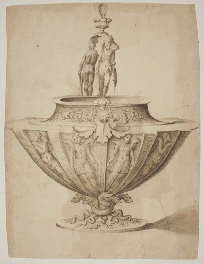 Eine prächtige Schale mit Figuren und Meereszenen auf einem von Schlangen umgebenen Sockel von after Giulio Romano