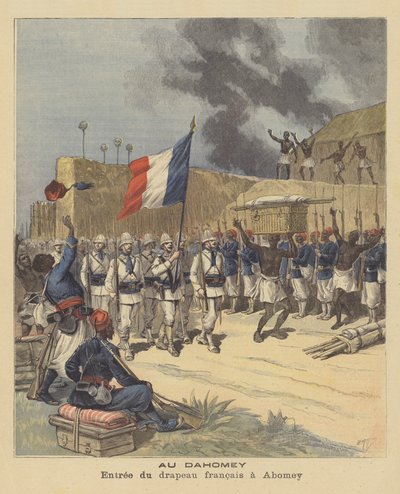 Einzug der französischen Flagge in Abomey, Dahomey von after Henri Meyer
