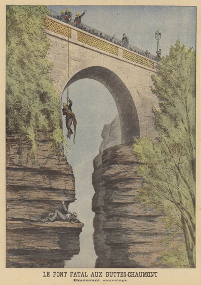 Rettung eines Selbstmordversuchs an der Brücke im Parc des Buttes-Chaumont, Paris von after Henri Meyer