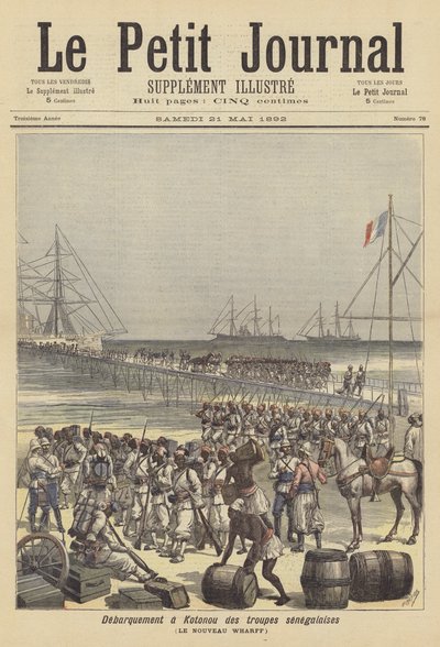 Senegalesische Truppen landen am neuen Kai von Cotonou, Dahomey von after Henri Meyer