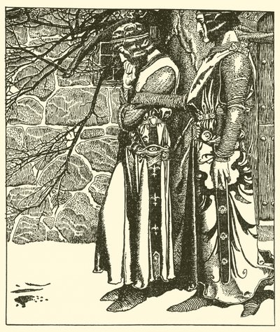 Sir Kay unterbricht die Meditationen von Sir Percival von after Howard Pyle