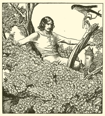 Sir Launcelot klettert, um den Falken der Dame zu fangen von after Howard Pyle
