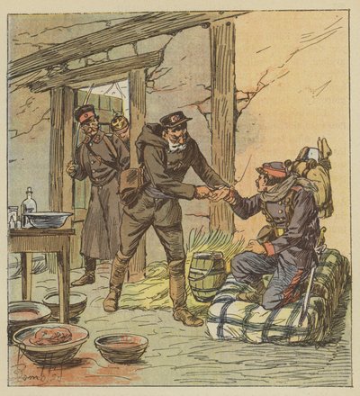 Doktor Libert rettet einem Mobilen aus Calvados das Leben, indem er ihm eine Wunde zufügt von after Louis Charles Bombled