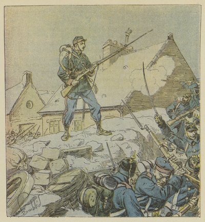 Sergeant Pitou entscheidet durch seinen mutigen Aufstieg auf die Barrikade von Courceboeufs die Einnahme des Dorfes von after Louis Charles Bombled