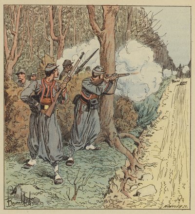 Die päpstlichen Zuaven ziehen sich durch den Wald von Orléans zurück und halten die Bayern in Schach von after Louis Charles Bombled