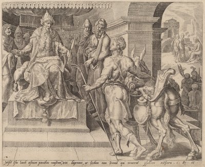 David bringt Geschenke von seinem Vater zu Saul von after Maerten van Heemskerck