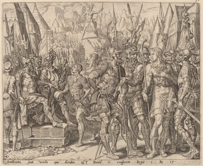 Davids Bruder erzählt ihm von Goliaths Herausforderung von after Maerten van Heemskerck