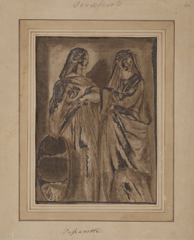 Zwei stehende römische Matronen, eine mit einem Schild von after Polidoro da Caravaggio