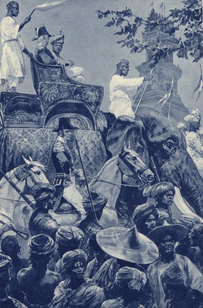 Singapur, die Briten betreten die Stadt, die 1824 vom Sultan von Johore für eine Geldsumme übergeben wurde von after Richard Caton II Woodville