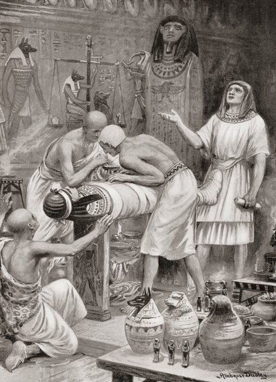 Einbalsamierung eines Körpers im alten Ägypten, aus Hutchinsons Geschichte der Nationen, veröffentlicht 1915 von after Robert Dudley