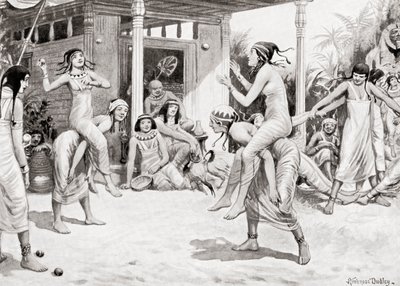 Junge Mädchen spielen Ball in Form eines Tanzes im alten Ägypten, aus Hutchinsons Geschichte der Nationen, veröffentlicht 1915 von after Robert Dudley