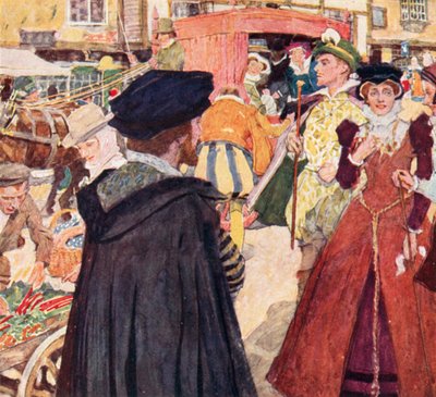Shakespeare beobachtet die törichten Moden und Possen der Gecken auf dem Ludgate Hill, London von after William Hatherell