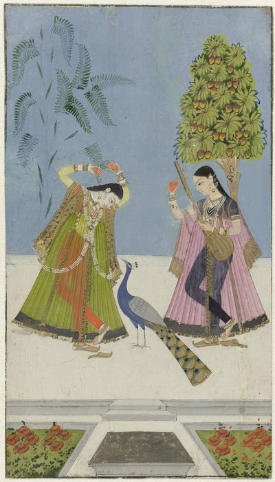 Zwei Frauen und ein Pfau, Gujara Ragini von anonymous (attributed to)