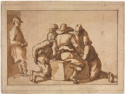 Genreszene von jungen Männern, die ein Spiel spielen von attributed to Frederico Zuccaro