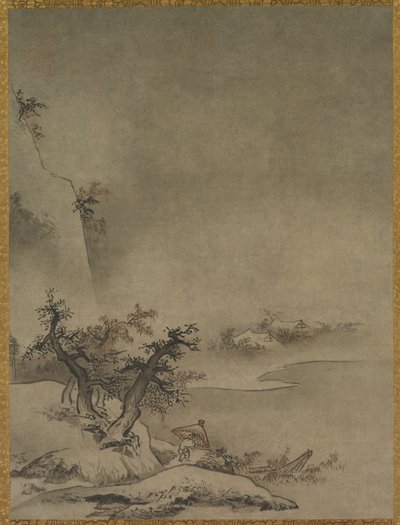 Chinesischer Diener, der im Regen geht von attributed to Gakuō Zōkyū