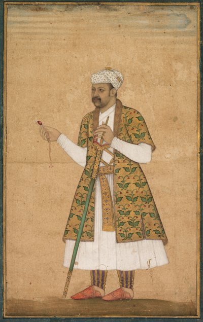Ein Höfling, möglicherweise Khan Alam, hält einen Spinell und ein Deccan-Schwert von attributed to Govardhan