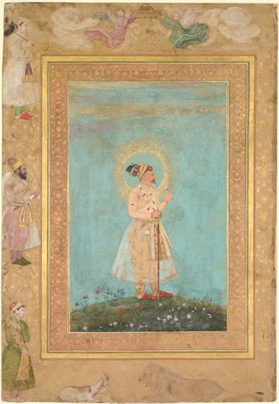 Shah Jahan hält einen Spinell und ein langes Deccan-Schwert, aus dem Späten Shah Jahan Album von attributed to Hashim