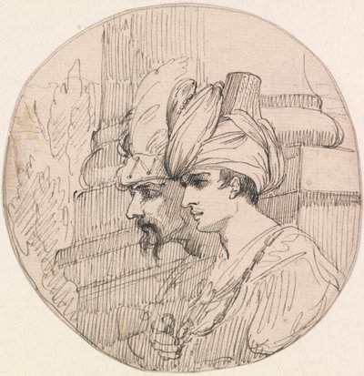 Zwei Köpfe in einem Rundel von attributed to John Hamilton Mortimer